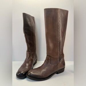 True Religion Maddy Brown grain Leather Knee high pull on Boots 6.5